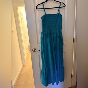 Anthropologie Teal Smocked Dress